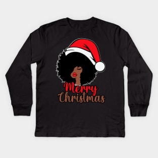 Merry Christmas, Black Woman Santa, Black Mrs Santa Claus Kids Long Sleeve T-Shirt